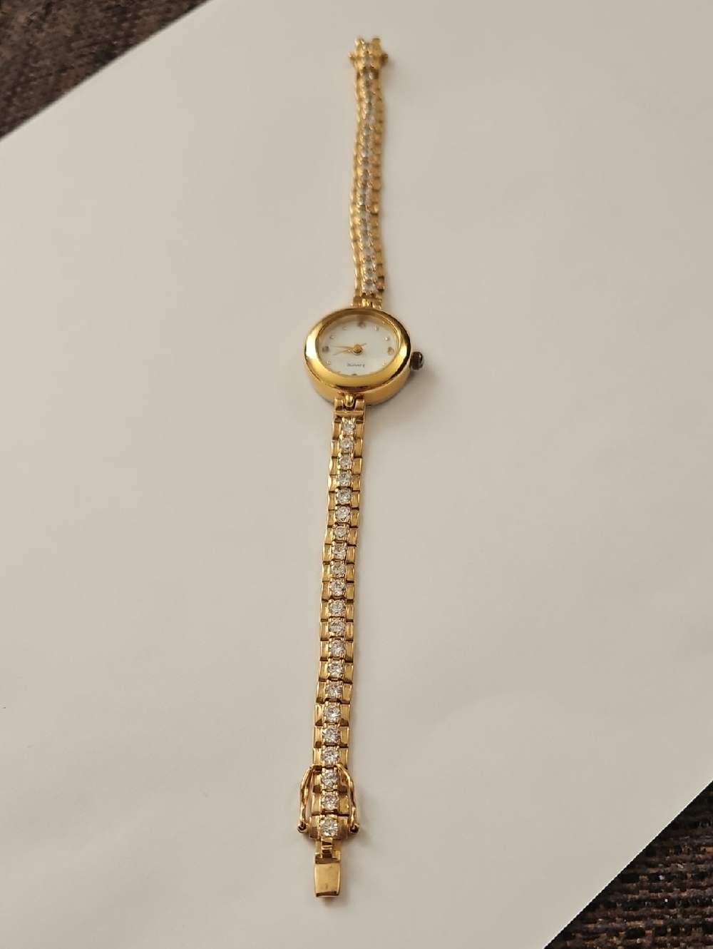 HMI Women's Gold Tone Quartz Watch With Crystal Studded Gold Bracelet Band